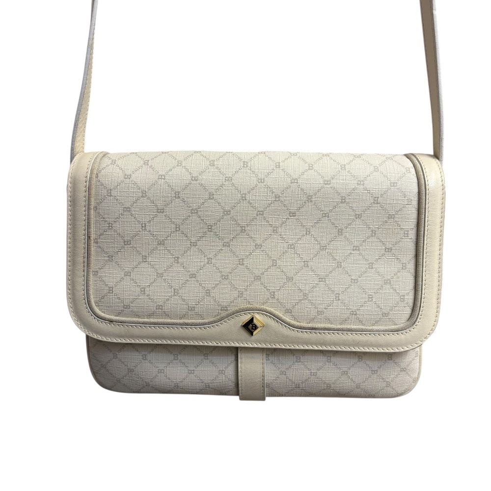 Bally Switzerland white canvas and leather monogram vintage messenger bag Italy